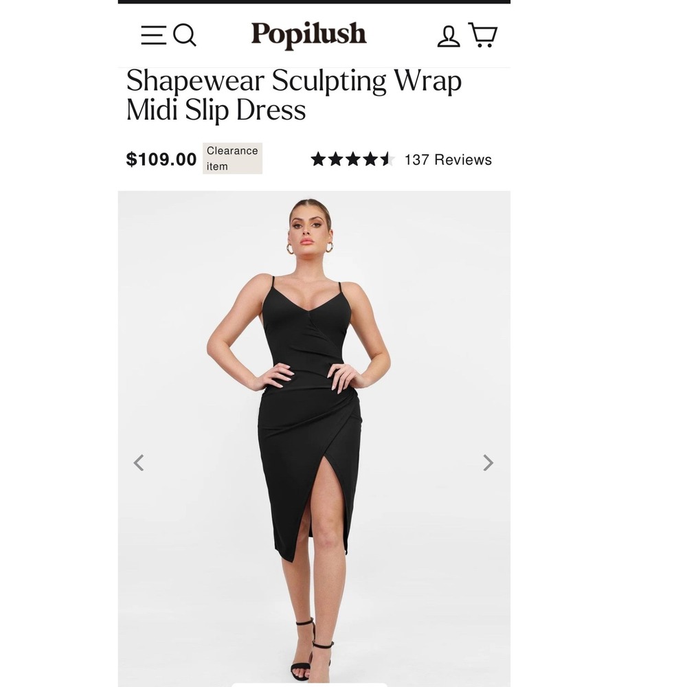 Popilush Shapewear Sculpting Wrap Midi Slip Dress Black Slimming Ruched Size XXL